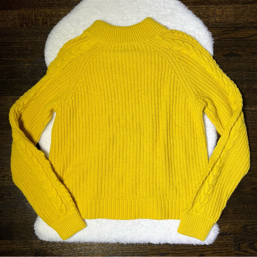 J. Crew Mustard Yellow Pom-Pom Cable Knit Sweater - Picture 7 of 14